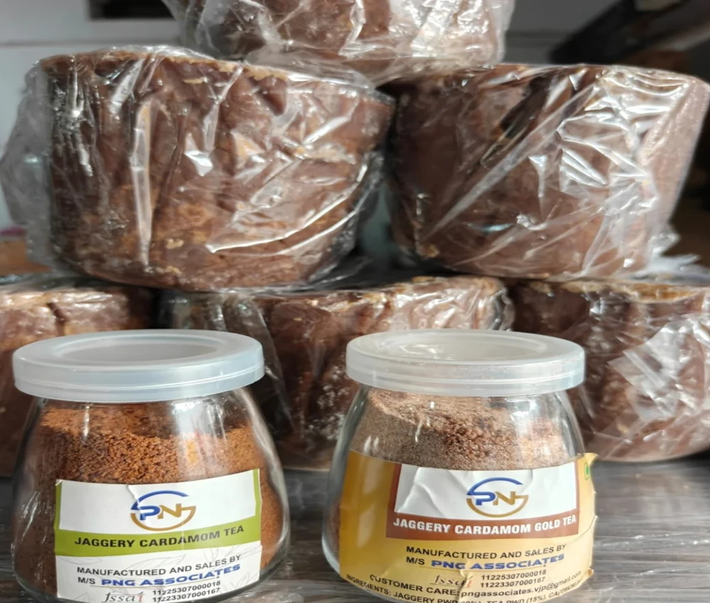 Actual PNG Associates premix product samples and jaggery stock